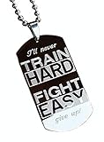 Real Bullet Design Dog Tag Train Hard - Fight Easy I`ll Never give up Badass Edelstahl Halskette Training M