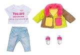 Zapf Creation 830154 BABY born Deluxe Regenbogen Mantel 43 cm - Puppenkleidung Set bestehend aus Jacke, Shirt, Hose und S