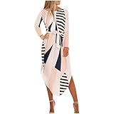 Voicry Kleid Spitze Tunika Abendkleid Hochzeit weißes midi Linien gelb Mittelalter 60er grau für eng eückenfreies Retro XL