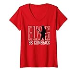 Damen Elvis Presley Offizielles 68 Comeback rotes Schild T-Shirt mit V