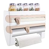 Küchenrollenhalter Wand, Wandrollenhalter Wand Frischhaltefolie Lagerregal Schneidabroller für Folie und Küchenrolle Multifunktionale Küchenrollenhalter Papierhalter Pap