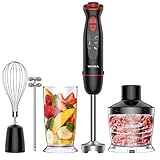 VAVSEA 5-in-1 Stabmixer Set, 1000 Watt Pürierstab(Edelstahl-Mixfuß, Schneebesen, 600ml Mixbecher, 500ml Zerkleinerer,12 Geschwindigkeitsstufen),BPA-freie,Leise mit Leichte Reinigung, schwarz/