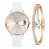 Yue668 Mode Damen Quarz Uhr mit Edelstahl/PU Leder Armband, Lässige Armbanduhr Mit Elegante Armbänder, Frauenuhren Damenuhr Geschenk für Frauen Damen (B3)