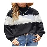 SHOWSHY Damen Rollkragenpullover Sweater Langarm Farbblock Rollkragen Strick-Pullover Pulli Strickmantel Frauen Herbst Winter Casual Basic Slim Fit Knitwear Strickhemd Tunika Tops Bluse Ob