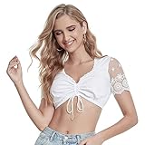 Heflashor Oktoberfest Damen Dirndl Bluse Trachten Frauen Elegante Dirndlbluse aus Spitze Spitzendirndlbluse Weiß transparent Traditionell,Weiß A,38