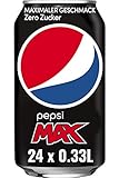 Pepsi Max, Das zuckerfreie Erfrischungsgetränk von Pepsi ohne Kalorien, Koffeinhaltige Cola in der Dose (24 x 0,33l)