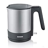 SEVERIN Wasserkocher, leistungsstarker und kompakter Edelstahl Wasserkocher in hochwertigem Design, elektrischer Wasserkocher mit Kalkfilter, edelstahl/schwarz, WK 3409