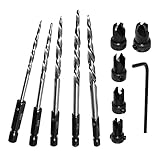 HSS Kegelsenkerbohrer, 12 Stück Holzbohrer #4, 6, 8, 10, 12 Satz 1/4 Zoll Schaft mit konischen Hochgeschwindigkeitsstahlbohrern und Sechskantschlüssel für Schnellwechsel, Zubehör für Bohrschraub