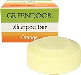 Veganer GREENDOOR Shampoo Bar Orange 75g, festes Haarshampoo ohne Sulfate, Naturkosmetik, Bio Shea, Bio Brokkolisamenöl, Aloe Vera plus reines Orangenöl, natürliche Haar-pflege, H
