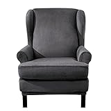 E EBETA Samt-Optisch Sesselbezug, Sessel-Überwürfe Ohrensessel Überzug Bezug Sesselhusse Elastisch Stretch Husse für Ohrensessel (Grau)