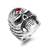 RPY&YT Gothic Totenkopfring Viking Edelstahl Rubin Totenkopfring Lokomotive Rock Schmuckzubehör,Silber,10