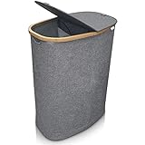 YourCasa® Wäschekorb mit Deckel [120L groß] Wäschesammler mit 2 Fächern - Nachhaltiger Bambus Korb zur Aufbewahrung von Schmutz-Wäsche – Faltbarer Wäschesortierer Laundry Baskets XXL W