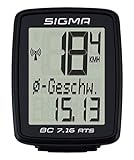 SIGMA SPORT Fahrrad Computer BC 7.16 ATS, 7 Funktionen, großes Display, kabelloser Fahrradtacho, wasserdicht, schw