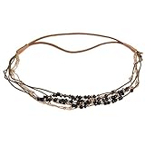 JUSTFOX - Haarband Boheme Hippie Style mit farbigen Perlen und Goldener Kette Schw