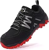 WHITIN Sicherheitsschuhe mit Stahlkappe Schuhe Leicht Indestructible Shoes Schutzschuhe rutschfeste Arbeitsschuhe Wanderschuhe Sicherheits Herren Schwarze Rot 45 EU