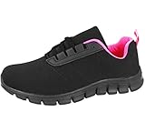 Damen Canvas Mesh Memory Foam Slip On Flach Ultra Leicht Flexi Plimsoll Pumps Sport Komfort Sneaker Go Schuhe Größe 36-42, Schwarz - Schwarz Fuchsia Spitze - Größe: 40 EU