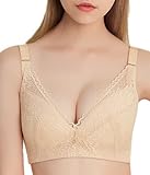 Damen Bügelloser Minimizer-BH, Spitze, ungefüttert, volle Abdeckung, Komfort, leicht, Übergröße, Bralette, nude,