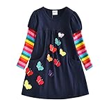 VIKITA Mädchen Kleider Streifen Langarm Baumwolle Herbst Winter T-Shirt Kleid, Mehrfarbig LH5805, 2-3 Jahre (98cm)