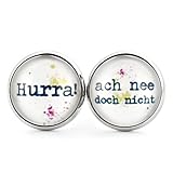 SCHMUCKZUCKER Unisex Ohrstecker Spruch Hurra ach nee doch nicht Edelstahl Ohrringe Silber Bunt 14