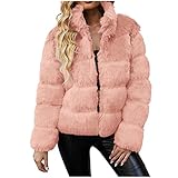 RKaixuni Damen Beidseitig Kunstpelz Jacke Winterjacke Stehkragen Kurz Elegant Fleecejacke Verdickte Einfarbig Lose Outdoor Jacken für Damen Tarchtenjacke Strickjacke Strickmantel Blazer Jack