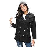 Kobay Damen Winter Mantel Oberteile Elegant Langarmshirt Frauen Solide Regenjacke Outdoor Plus Size wasserdichte Regenjacke mit Kapuze Winddicht(Schwarz, XL)