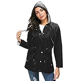 Kobay Damen Winter Mantel Oberteile Elegant Langarmshirt Frauen Solide Regenjacke Outdoor Plus Size wasserdichte Regenjacke mit Kapuze Winddicht(Schwarz, XXL)