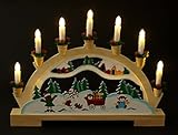 Kerzenbogen Lichterbogen mit 10 LED warmweiss, aus Holz natufarben mit Motiv Schneemann Mehrfarbig, 52x33cm, Batteribetrieb