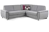 Cavadore Ecksofa Bryste mit Federkern / Graue Eckcouch mit Bettfunktion und Stauraum im modernen Design / Chromfüße / Maße: 241 x 88 x 220 cm (BxHxT) / Hochwertiger Strukturstoff in hellgrau und g