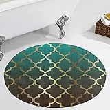 Badezimmer-Teppich, blaugrün und braun, Mischung aus goldfarbenem Vierkantfolien, rutschfest, bequem, rund, für Badewanne, Dusche und Badezimmer, Wohnzimmer, Schlafzimmer, Fußb