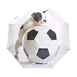 Klappschirm Nette Französische Bulldogge Spielen Sie Den Fußball-Regenschirm Anti-uv-Sonnenschutz-Regenschirm 3 Faltgeschenk Sonnige Regnerische Regenschirme Für F