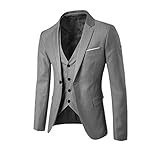 Geilisungren Herrenanzug 3-Teilig Slim Fit Business Knopf Smoking Klassisch Herren Anzug Festlich Hochzeit Party Anzüge 3-Teilig Sakko Hochzeit Jacke Hose Weste Set in Schwarz Grau Marine W