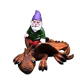 Yuxinkang Halloween Zwerg Statuen GNOME Riding Dinosaurier Figur Dauerhaft zu verwenden Harz Dekoration für Patio Yard Rasen Tisch H