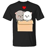 HELANG Trend Mochi Peach Cat Goma Box Full of Love Valentines Cats Lover T-ShirtBlack-S