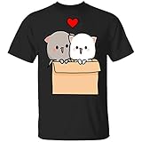 HELANG Trend Mochi Peach Cat Goma Box Full of Love Valentines Cats Lover T-ShirtBlack-S