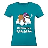 Shirt-Panda Damen T-Shirt · Offizielles Schlafshirt · Schlafen Shirt für Frauen · 100% Baumwolle · Tshirt zum Schlafen und Faulenzen · fair und nachhaltig · Türkis (Druck Weiß) XL