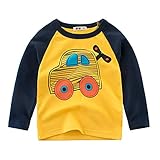 JEATHA Baby Jungen Pullover Kinder Unisex Langarmshirt Warm Bluse Top Baumwolle Rundhals T-Shirt Cartoon Print Hemd Babykleidung Dunkelblau 92-98