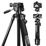 GooFoto 58 Inch Profi Stativ Kamera 6.6lb/3KG Load Reisestativ mit Tragetasche und Telefonclip leichtes Aluminium-Kamerastativ für DSLR Canon/Nikon/Sony, Handy Stativ für iPhone/Samsung/Huaw