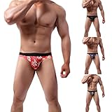 Herren Slip Weiß Unterhosen Spitzen Unterwäsche Sexy Slip Atmungsaktiv Tanga Bedruckte Höschen Mode Strings Mesh Underwear Bequem Briefs Ostern Geschenke für Vater Ehemann F