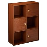 Furinno Pasir Bücherregal mit 3 Türen und rundem Griff, holz, Helle Kirsche, 23.88 x 59.94 x 80