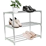 3/4 Tier Schuhregal, Edelstahl Badregal mit Schuhschrank Schuhständer Leichtes Schuhregal Aufbewahrungsorganisator Schweres kleines Schuhregal für Wohnzimmer, Flur, Eingangsbereich(3 Schichten)