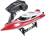 GSQGJ RC Boot 2.4G Kabelloses Elektrisches Ferngesteuertes Schnellboot für Pool & See Hochgeschwindigkeits-RC-Boot mit LED-Scheinwerfern für Kinder Jungen RC Spielzeug Geschenk (Farbe : Rot)