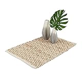 Relaxdays Läufer, Jute & Baumwolle, 120x180 cm, Teppich für Flur, Küche, Schlafzimmer, rutschfest, Karomuster, Hellb
