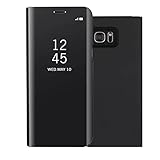 Sycode Luxus Screen Protector Schwarz Slim Fit Clear Standing View Spiegel Hülle Beirftasche für Samsung Galaxy S7-Schwarz M