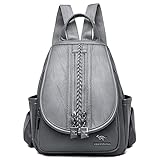 Rucksack für Damen Satchel Rucksack Geldbörse for Reisen von Frauen Schulter Geldbörse Leder Mode (Color : Grey, Size : One Size)