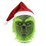 Miminuo Maske mit Weihnachtsmütze Weihnachtskostüm Requisiten Scary Latex Full Head Mask