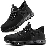 YISIQ Arbeitsschuhe Herren Sicherheitsschuhe Damen Leicht Sportlich Atmungsaktiv Rutschfest mit Stahlkappe Schutzschuhe Sneaker Schwarz Grau, 38 EU