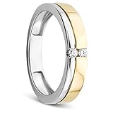 Orovi Damen Ring Bicolor Gelbgold und Weißgold 0.06 Ct Diamant Verlobunsring Ehering Trauring 14 Karat (585) Gold und Diamanten B