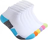 Hepsibah Damen Athletic Knöchelsocken, Baumwolle, niedrig geschnitten, dicke Kissen, Laufen, Athletic Socken für Wandern, Sport, Tab-Socken, 6 Stück, Weiß-6er-Pack, M