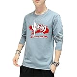 T-Shirt Herren Rundhals Drucken Langarmshirt Herren Regular Fit Trend Mode Lassig Shirt Herren Frühling Herbst Work Urlaub All-Match Basic Shirt Herren TY-10 L