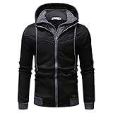 Herren Sweatjacke mit Kapuze Jacke mit Stehkragen Einfarbig Zip Hoodie Kapuzenjacke mit Reißverschluss Slim Fit Sweatshirt Kapuzenpullover atmungsaktive Outdoorjacke für M
